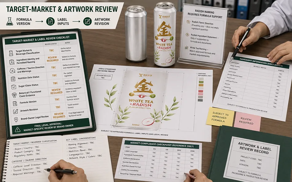 500ml Standard White Tea Radish energy drink target-market & artwork review for OEM project review