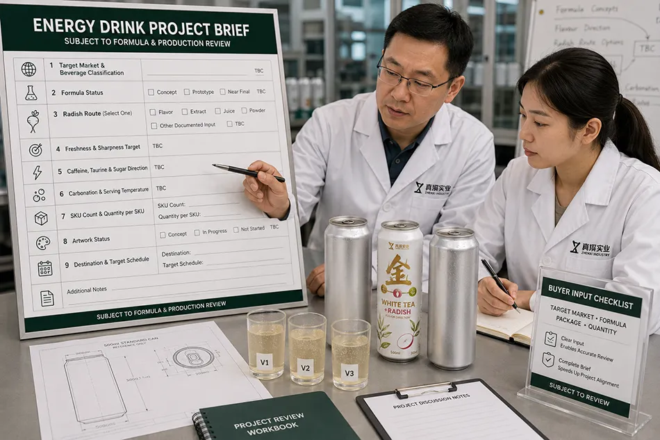 500ml Standard White Tea Radish energy drink project brief review for OEM project review