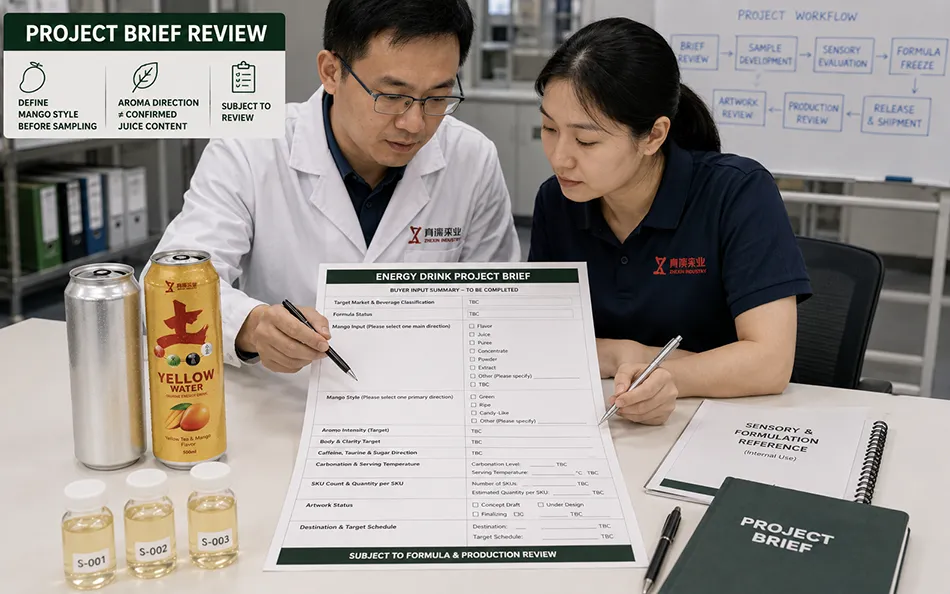 500ml Standard Yellow Tea Mango energy drink project brief review for OEM project review