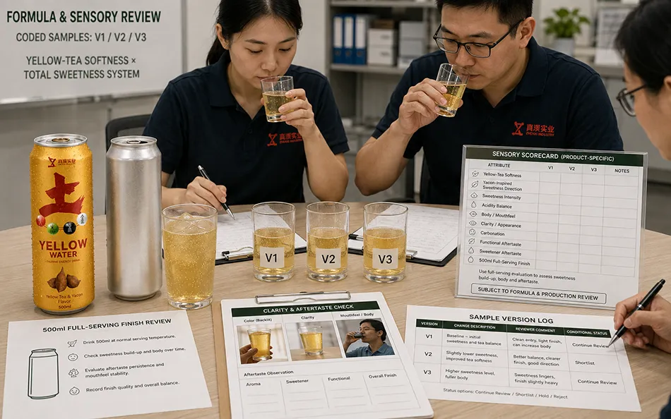 500ml Standard Yellow Tea Yacon energy drink formula & sensory review for OEM project review