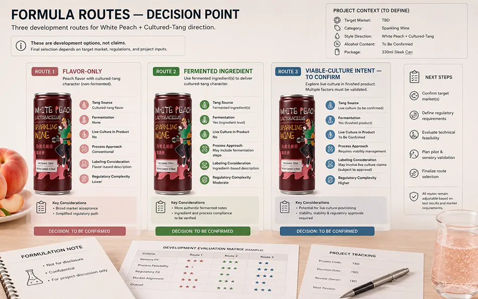 Coded white peach lactobacillus-flavor hard seltzer sample versions under formula review