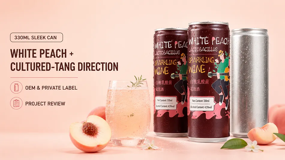 330ml Sleek can white peach cultured-tang hard seltzer concepts with a silver blank can
