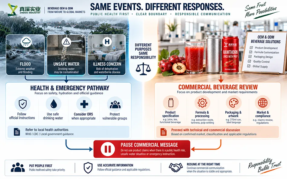 Flood alert separating health pathway from commercial beverage messaging