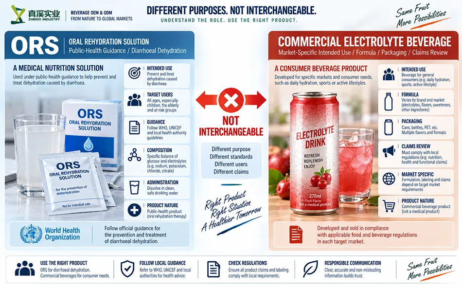 ORS and commercial electrolyte beverage roles comparison
