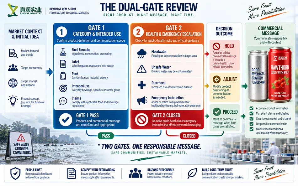Two-gate review for flood-related beverage claims