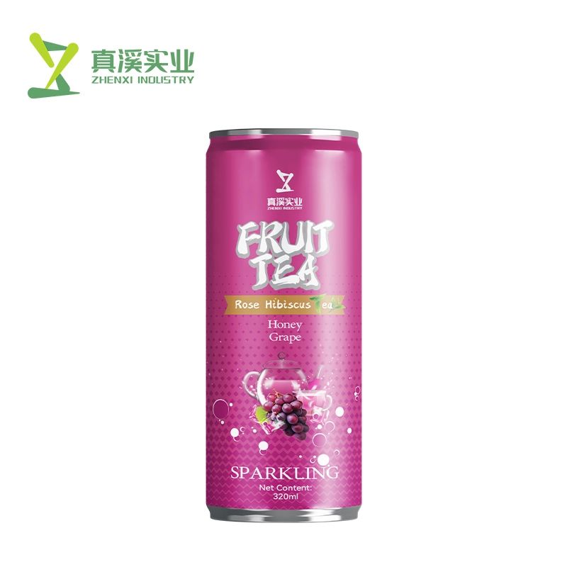 ZhenXi Grape Rose & Hibiscus Sparkling Tea can with Sparkling and 320ml net-content artwork