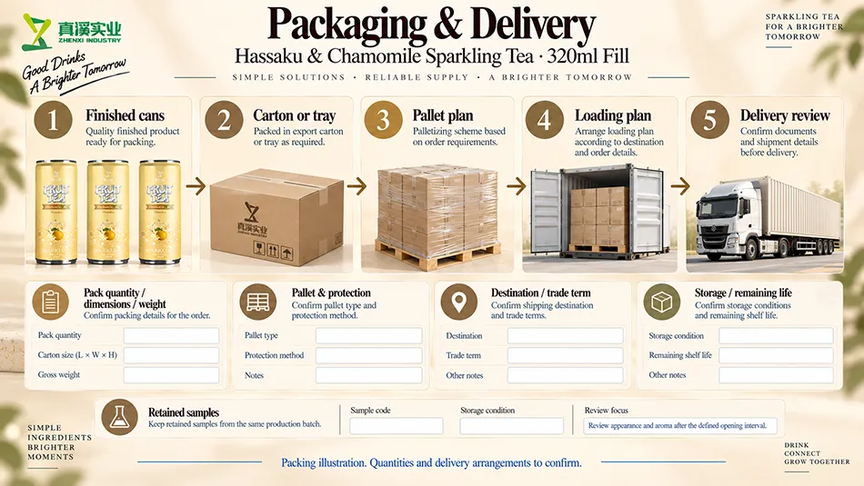 Finished cans, cartons, palletization, container loading and delivery planning.