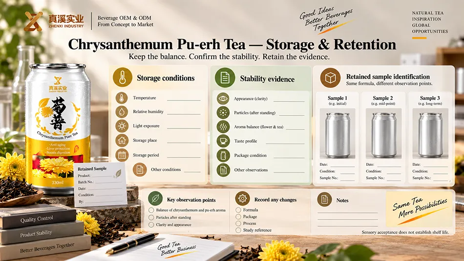 Storage, stability evidence and retained-sample records to review for Chrysanthemum Pu-erh Tea