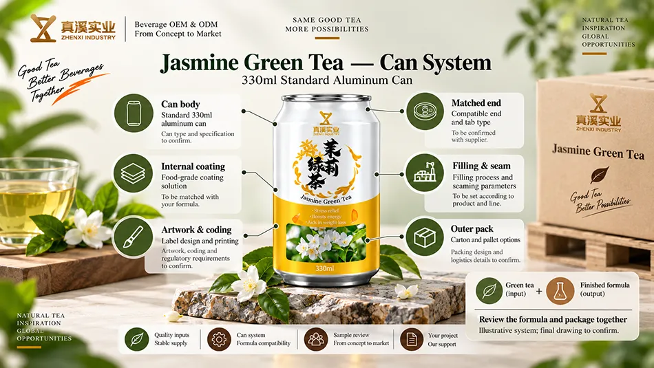 Illustrative 330ml Standard can system review for the Jasmine Green Tea formula