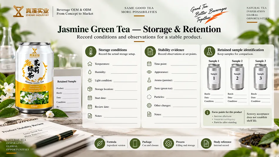 Storage, stability evidence and retained-sample records to review for Jasmine Green Tea