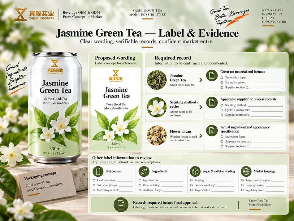 Jasmine Green Tea label wording mapped to required ingredient and product records
