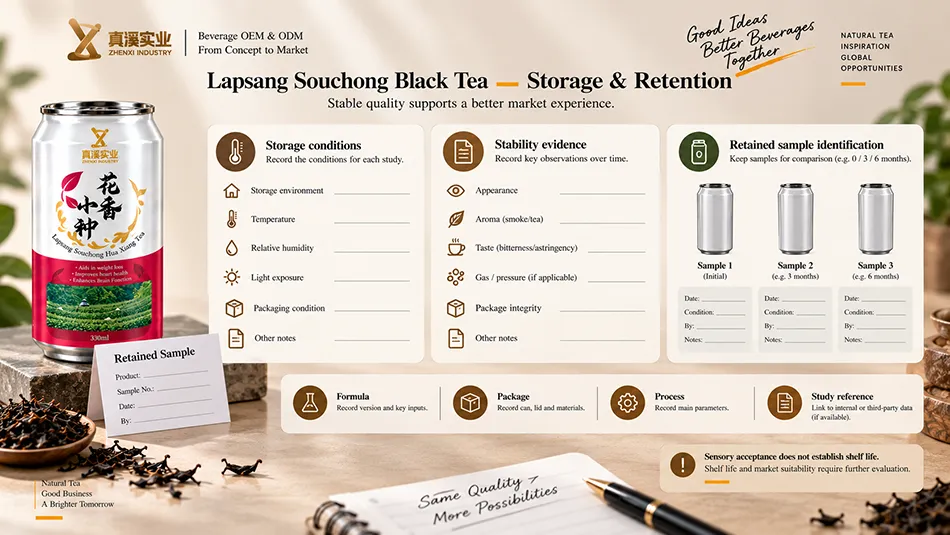 Storage, stability evidence and retained-sample records to review for Lapsang Souchong Black Tea