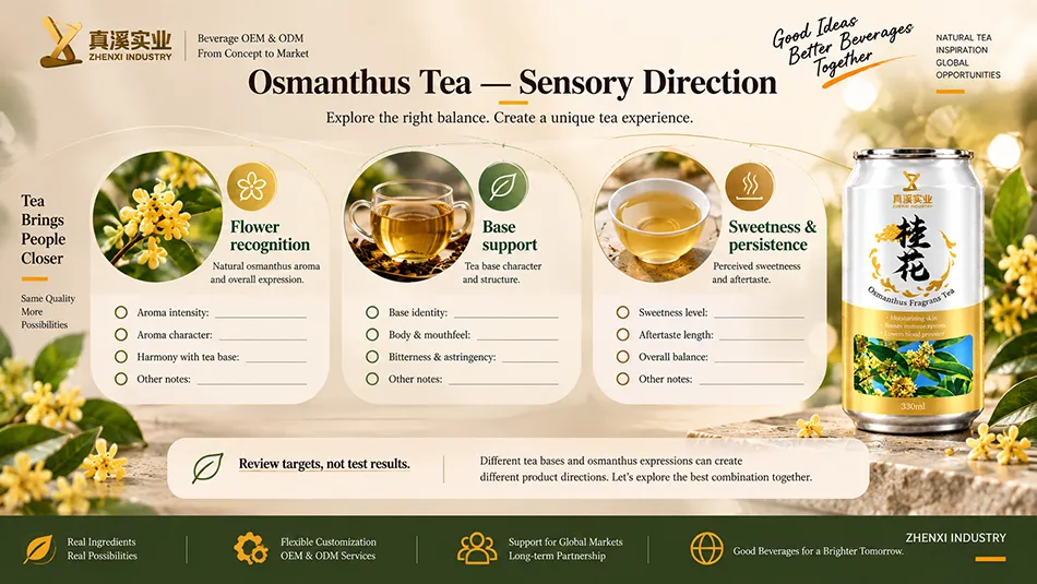 Osmanthus Tea sensory review covering flower recognition, base support, sweetness & persistence