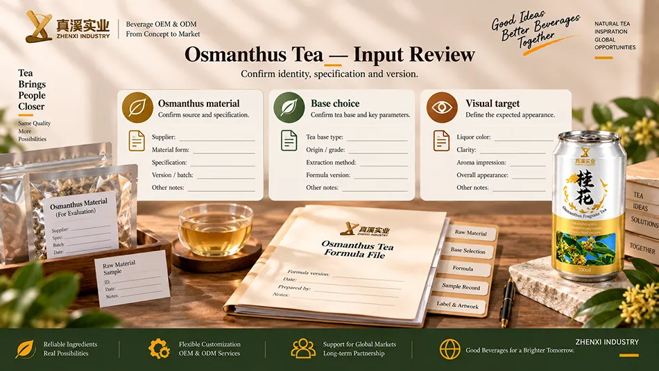 Input review for Osmanthus Tea: osmanthus material, base choice, visual target