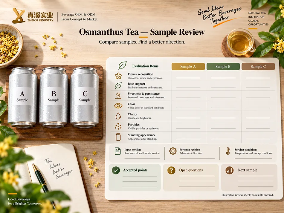 Blank Osmanthus Tea sample comparison sheet with product-specific sensory and appearance fields