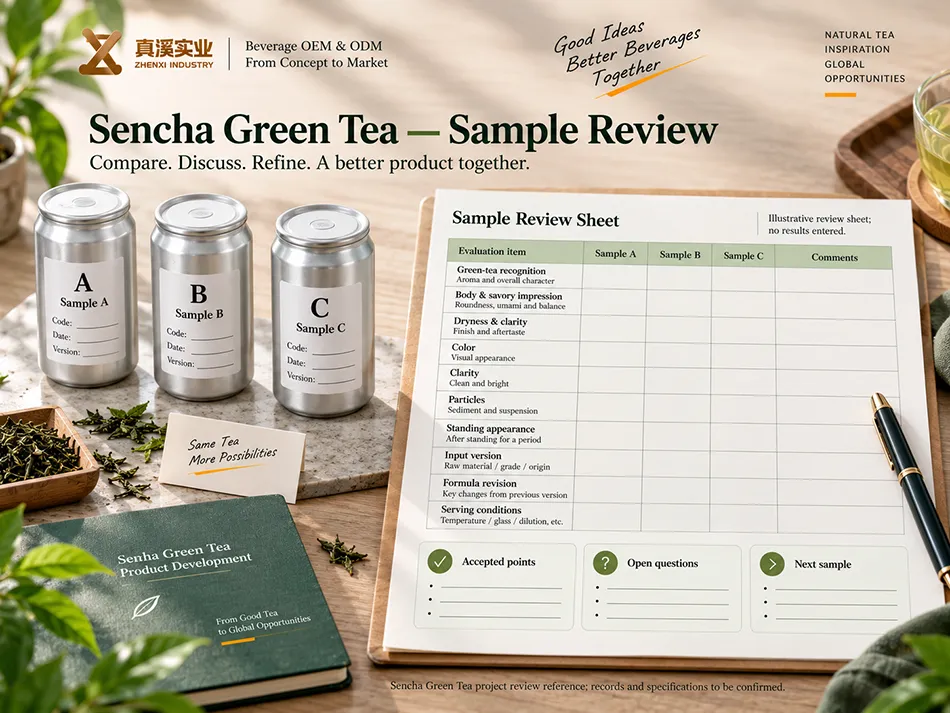 Blank Sencha Green Tea sample comparison sheet with product-specific sensory and appearance fields