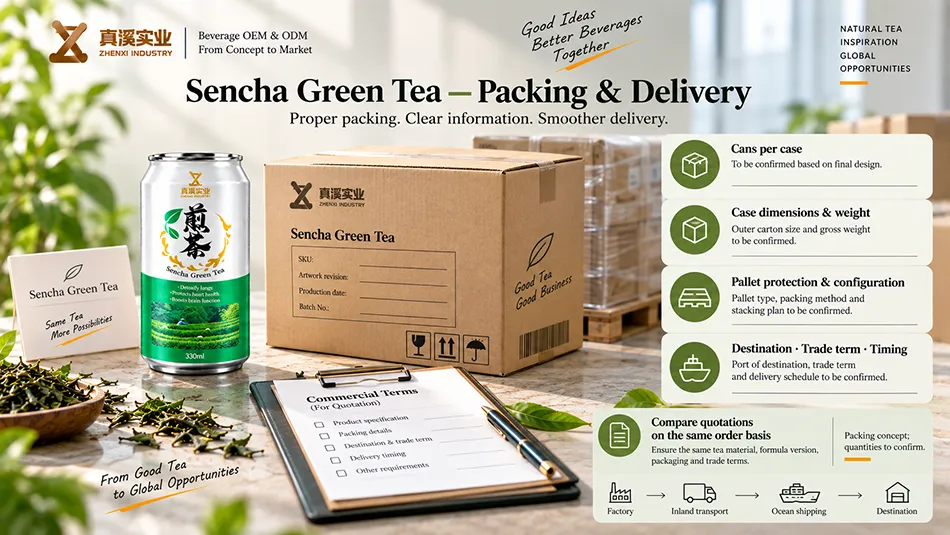 Packing configuration and delivery terms to confirm for 330ml Sencha Green Tea cans