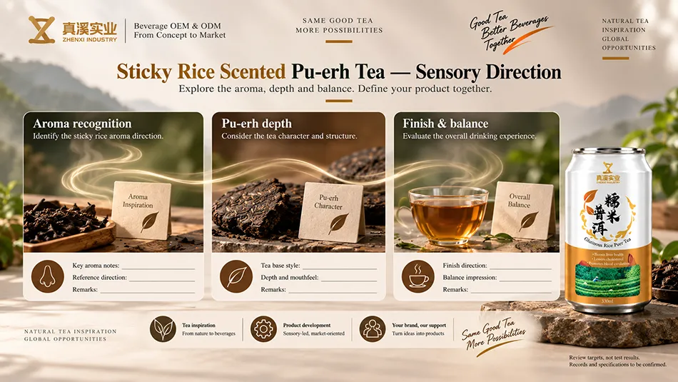 Sticky Rice Scented Pu-erh Tea sensory review covering aroma recognition, pu-erh depth, finish & balance