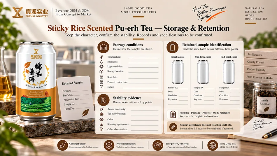Storage, stability evidence and retained-sample records to review for Sticky Rice Scented Pu-erh Tea