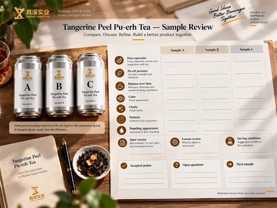 Blank Tangerine Peel Pu-erh Tea sample comparison sheet with product-specific sensory and appearance fields