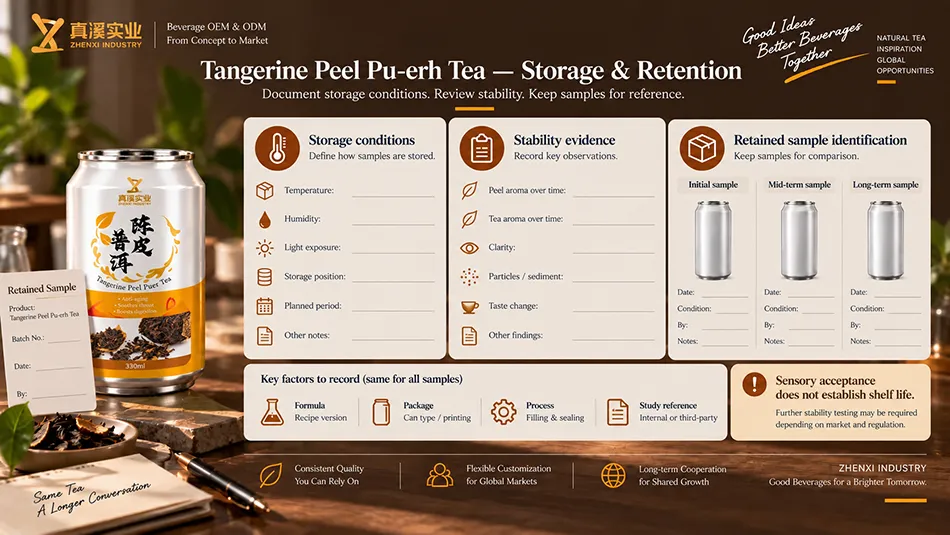Storage, stability evidence and retained-sample records to review for Tangerine Peel Pu-erh Tea