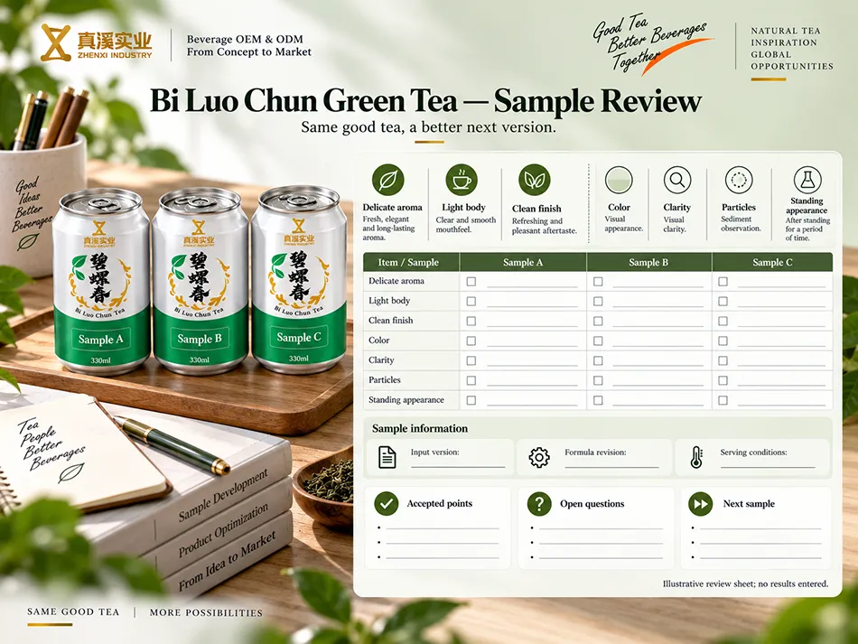 Blank Bi Luo Chun Green Tea sample comparison sheet with product-specific sensory and appearance fields