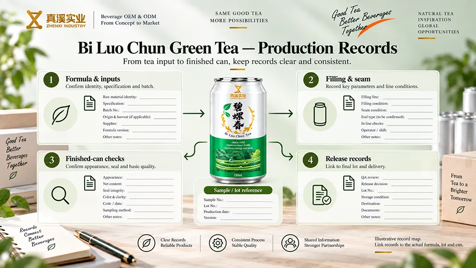 Illustrative link between Bi Luo Chun Green Tea input, filling, finished-can and release records