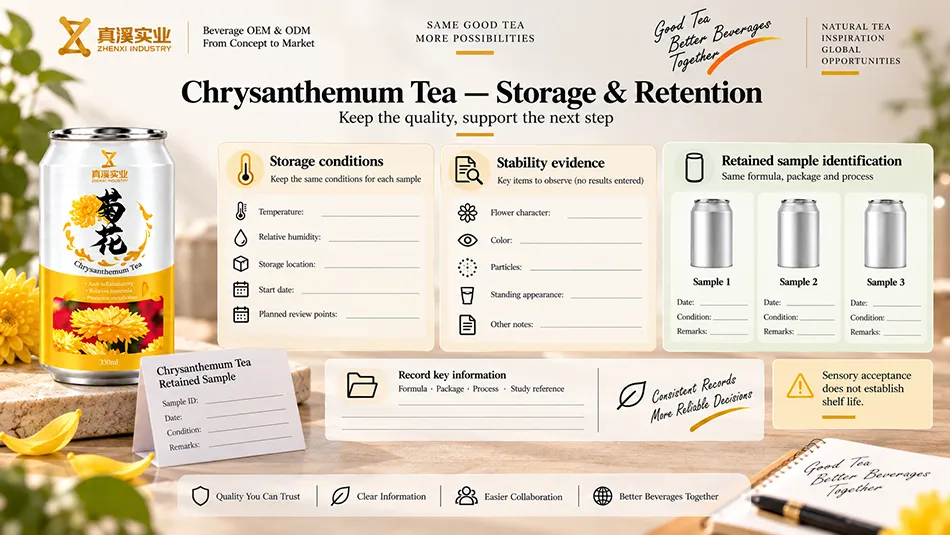 Storage, stability evidence and retained-sample records to review for Chrysanthemum Tea