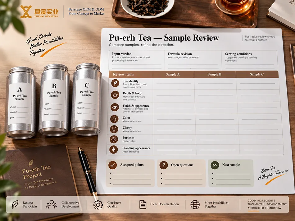 Blank Pu-erh Tea sample comparison sheet with product-specific sensory and appearance fields