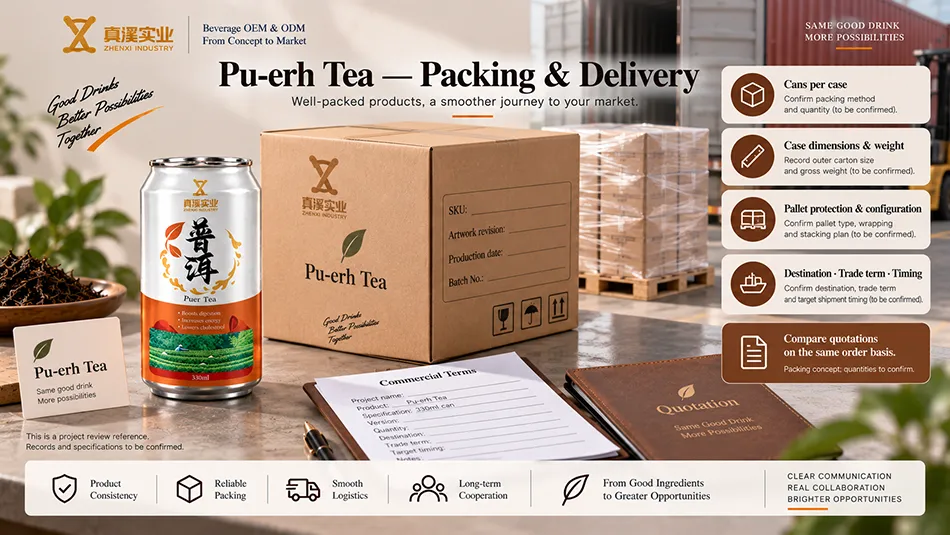Packing configuration and delivery terms to confirm for 330ml Pu-erh Tea cans
