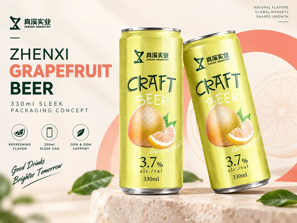 Two grapefruit beer concept cans with 330ml Sleek labels and citrus artwork.