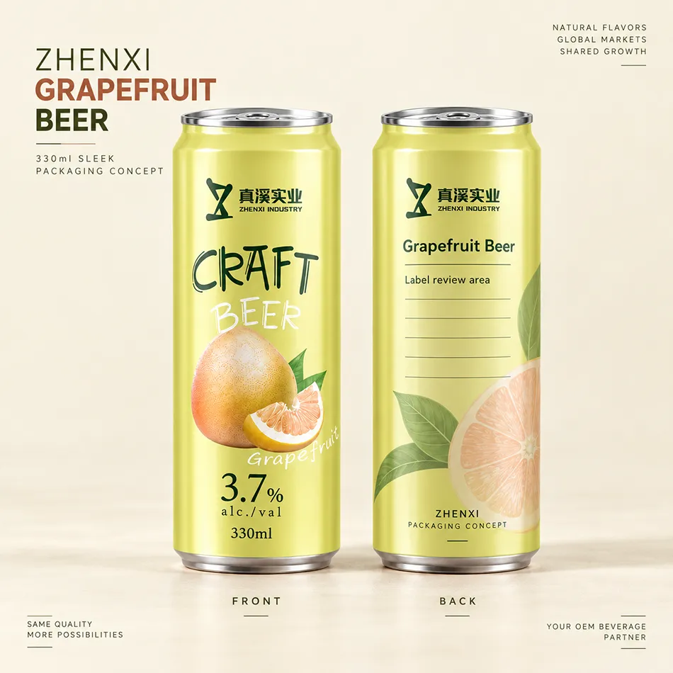 Front and back packaging concepts for grapefruit beer in a 330ml Sleek can.