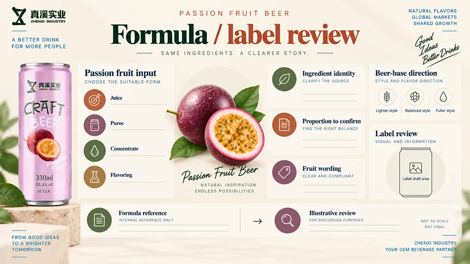 Passion fruit input review for juice, puree, concentrate or flavoring, ingredient identity, proportion, beer base and label.