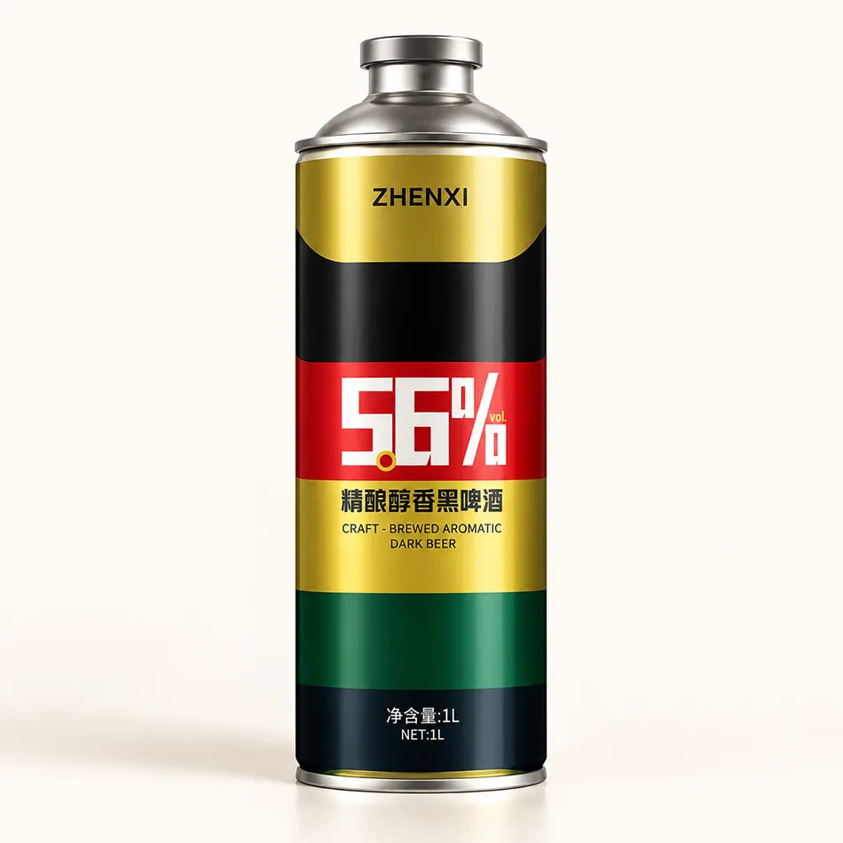 Front-view packshot reference for a 1000ml dark beer tinplate can.