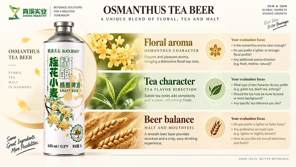 Osmanthus tea beer flavor guide covering floral aroma, tea character and beer balance.