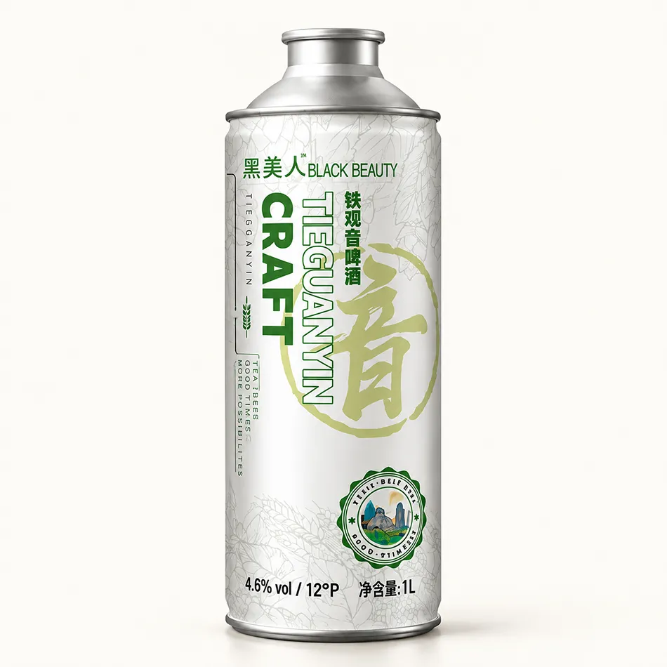 Front-view packshot reference for a 1000ml Tieguanyin tea beer tinplate can.
