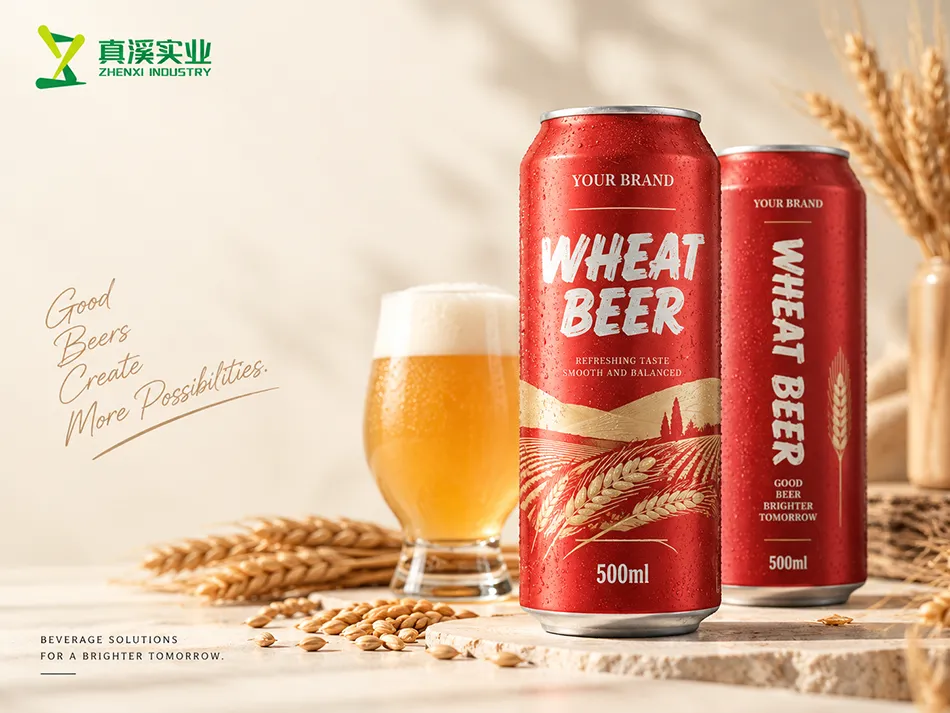 500ml wheat beer packaging concept with aluminum cans and an illustrative beer pour