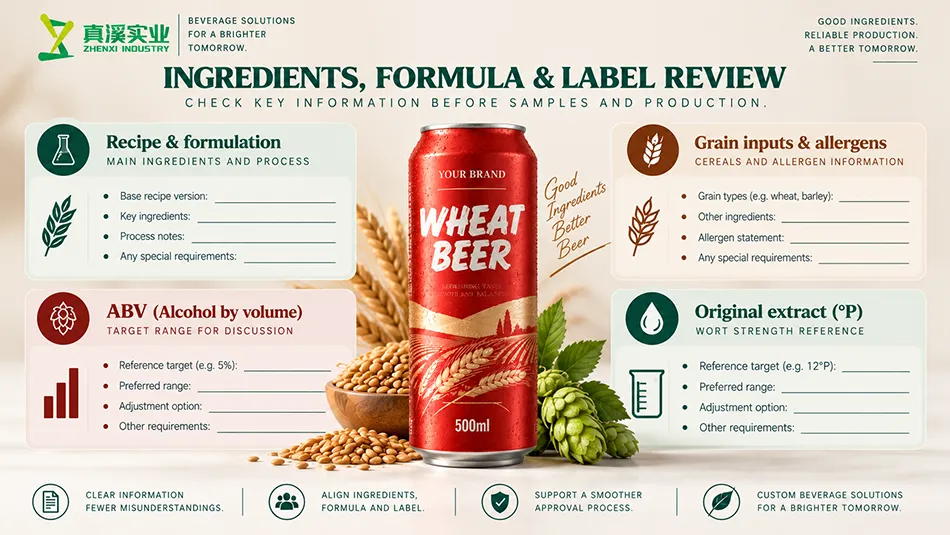 Wheat Beer ingredient and label review concept with separate product-record fields