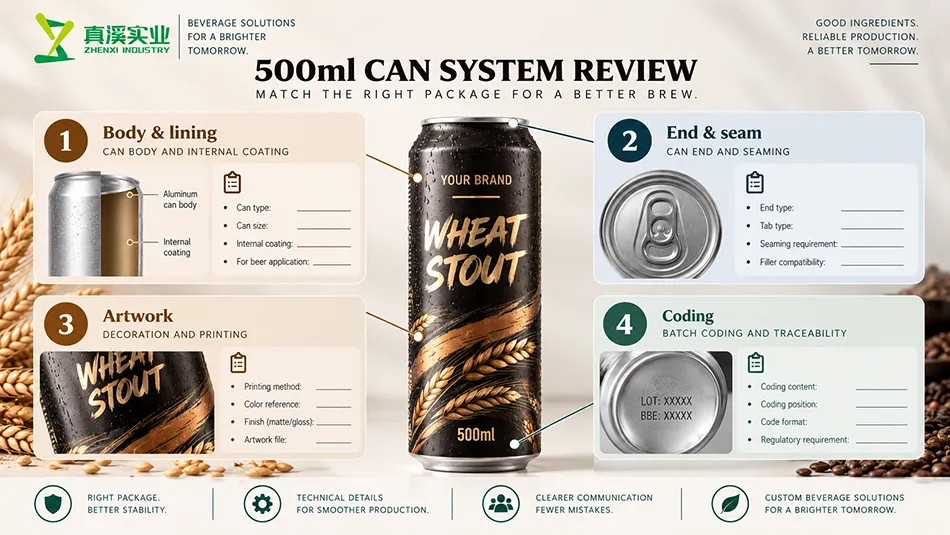 500ml wheat stout beer can-system review diagram with body, lining, end, seam and artwork