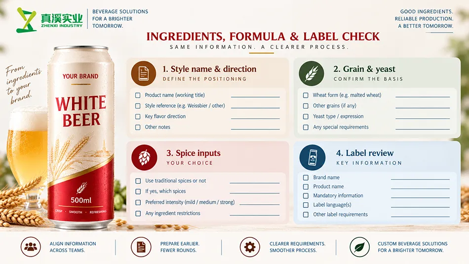 White Beer ingredient and label review concept with separate product-record fields