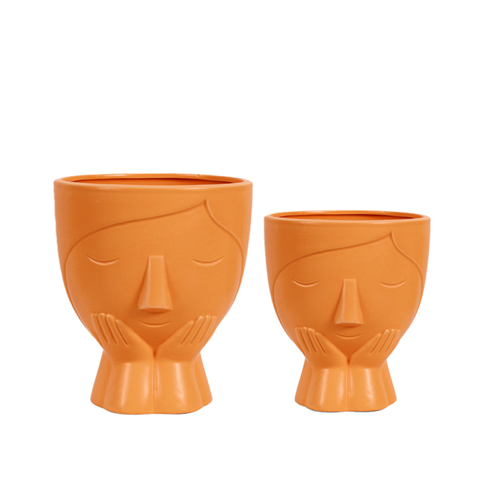 Face design ceramic plant pot