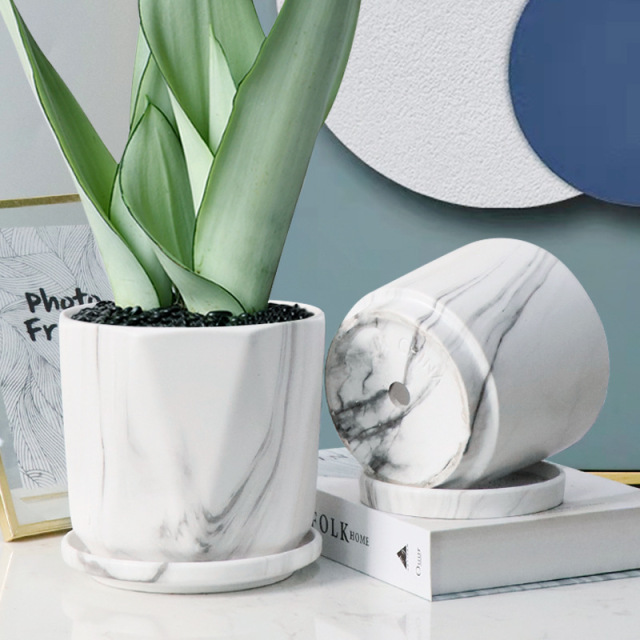 3PCS set marble finish ceramic planters