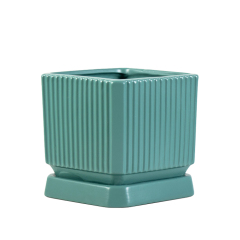 Square Ceramic planter with saucer