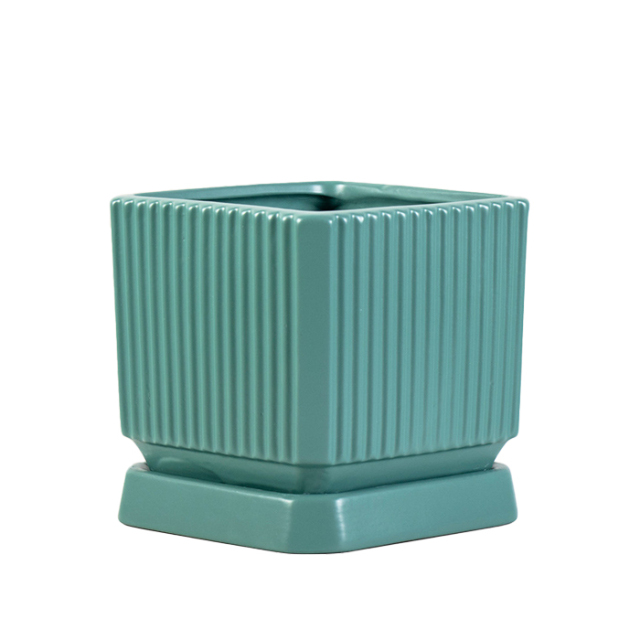 Square Ceramic planter with saucer