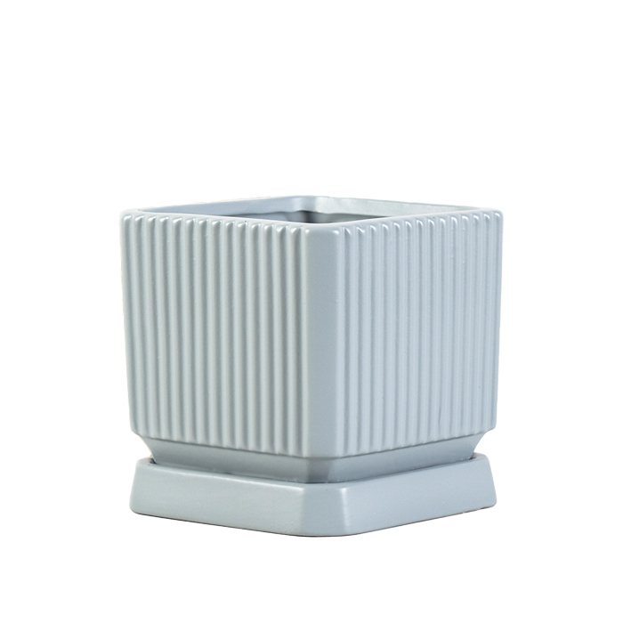 Square Ceramic planter with saucer