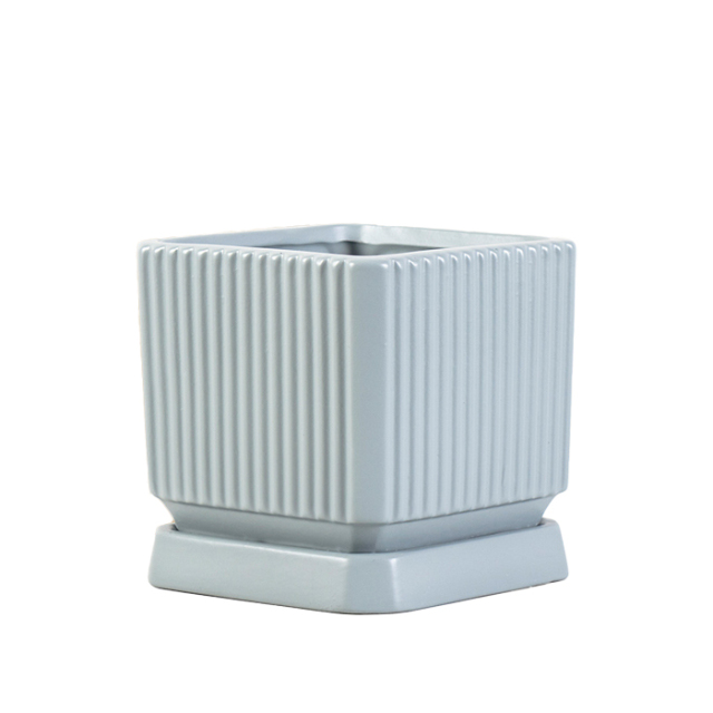 Square Ceramic planter with saucer