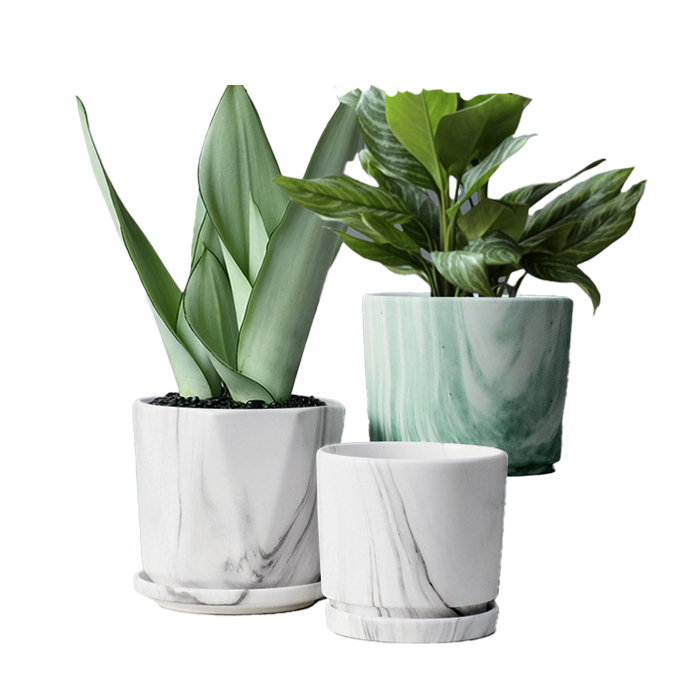 3PCS set marble finish ceramic planters