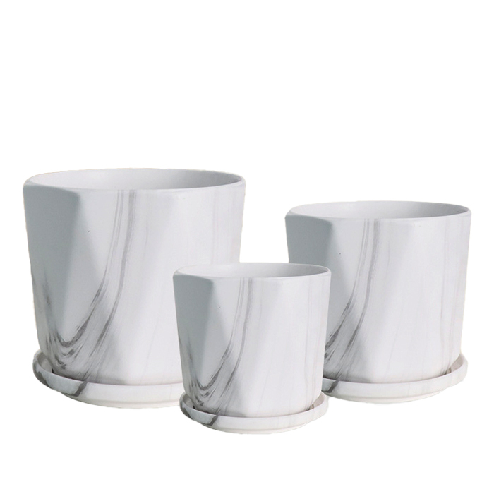 3PCS set marble finish ceramic planters