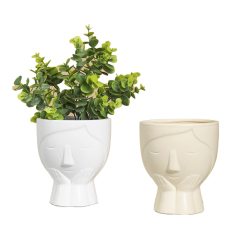 Face design ceramic plant pot