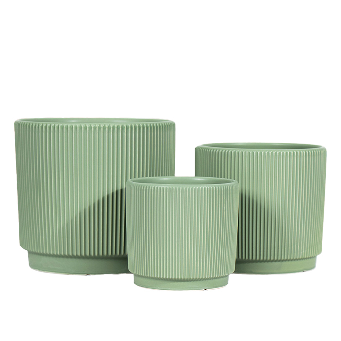 3PCS set fluted ceramic planter pots